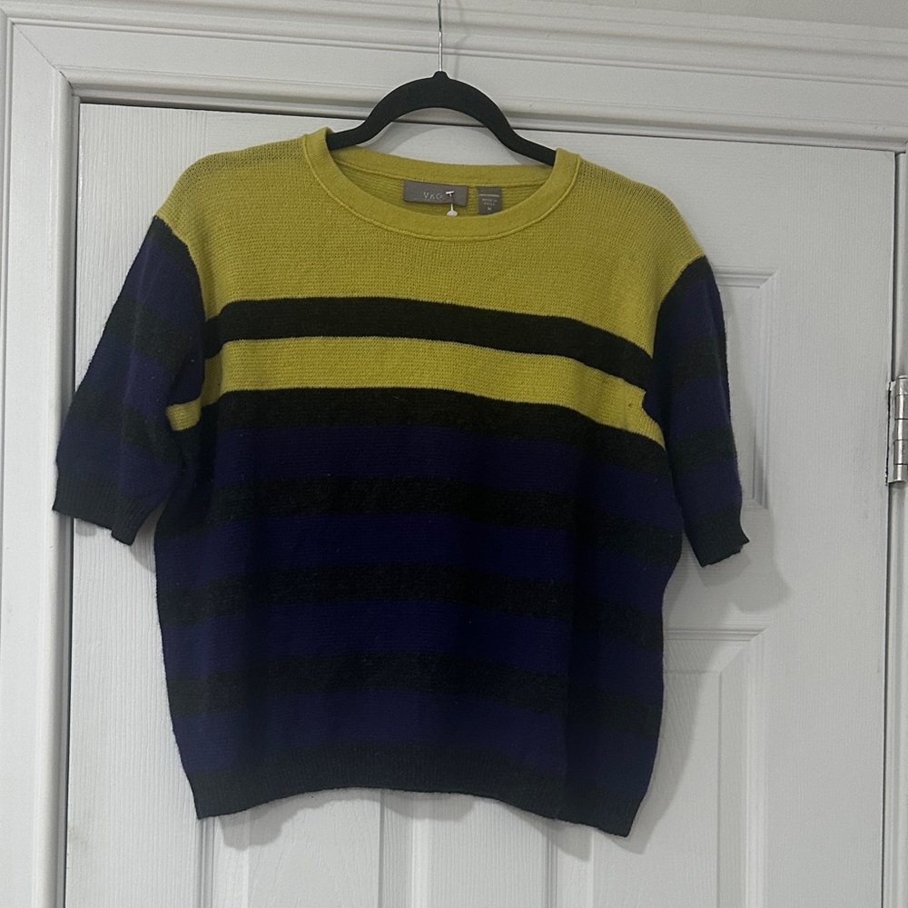 Vkoo women’s Striped Crewneck Sweater - Yellow, Black, and Purple